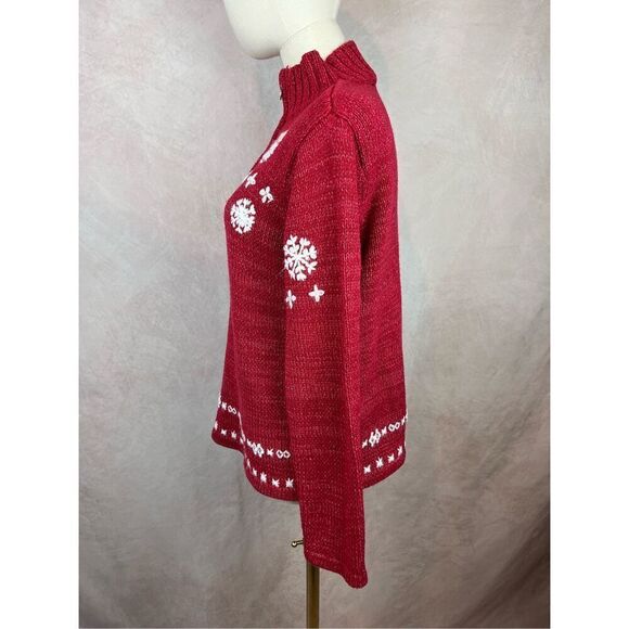 Vintage 1990s Northern Reflections Red Snowflake Sweater 1/4 Zip - Picture 3 of 6